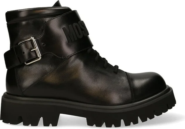 Moschino Logo Embossed Buckled Boots