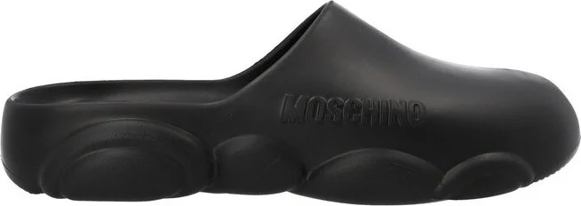 Moschino Logo Embossed Round-Toe Slides