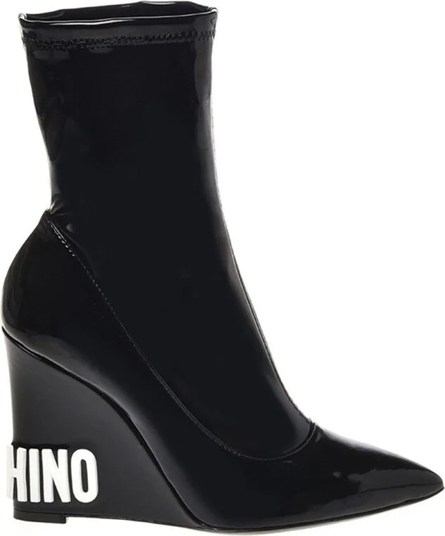 Moschino Logo Embossed Wedge Boots
