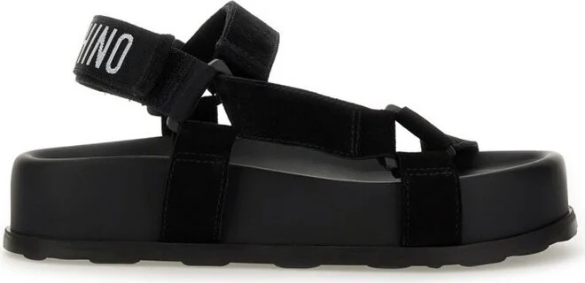 Moschino Logo Embroidered Touch Strap Sandals