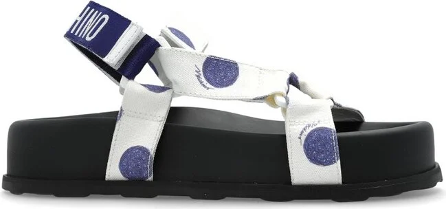 Moschino Logo Embroidered Touch Strap Sandals