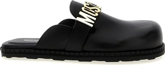 Moschino Logo Lettering Almond Toe Mules