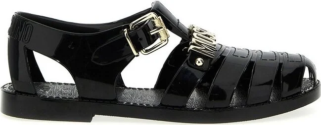 Moschino Logo Plaque Buckled Sandals