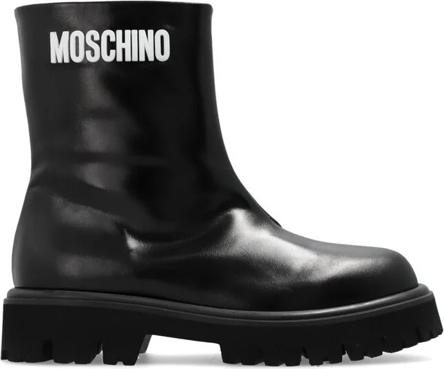 Moschino Logo Printed Ankle Boots