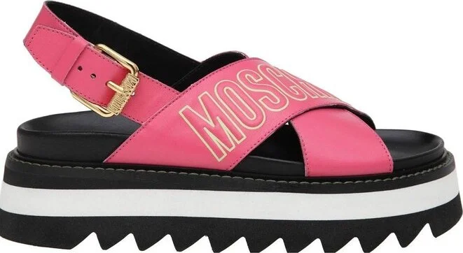 Moschino Logo-Printed Crossover Strap Platform Sandals
