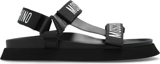 Moschino Logo-Tape Almond Toe Flat Sandals
