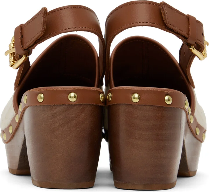 Moschino Off-White & Brown Allover Logo Canvas Mules - Image 2