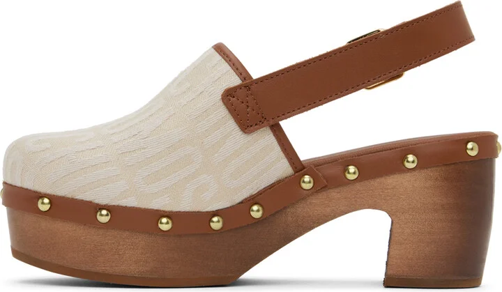 Moschino Off-White & Brown Allover Logo Canvas Mules - Image 3