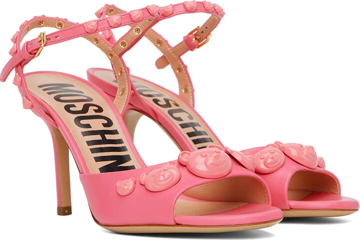 Moschino Pink Teddy Studs Heeled Sandals - Image 4