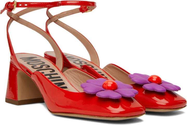 Moschino Red Heart Flower Heels - Image 4