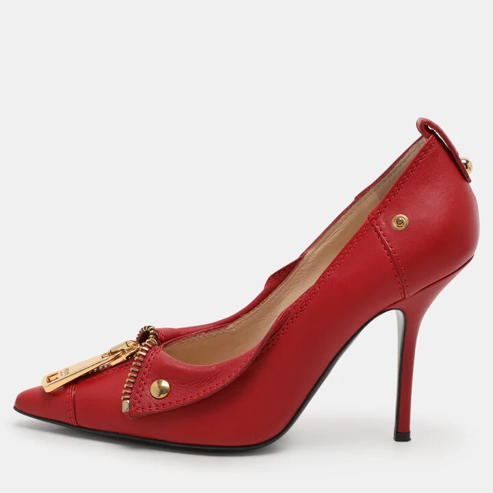Moschino Red Leather Biker Pumps Size 39