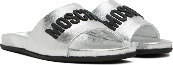 Moschino Silver Logo Slides - Image 4