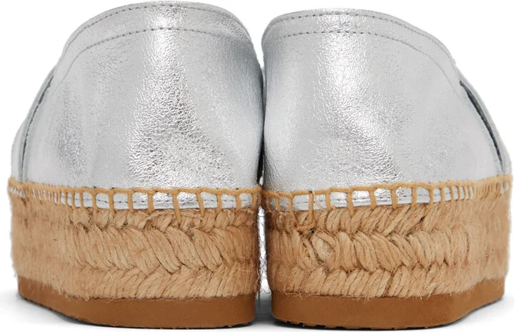 Moschino Silver Mini Lettering Laminated Espadrilles - Image 2
