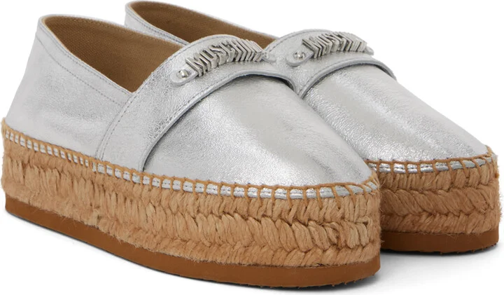 Moschino Silver Mini Lettering Laminated Espadrilles - Image 4