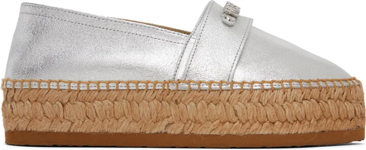 Moschino Silver Mini Lettering Laminated Espadrilles