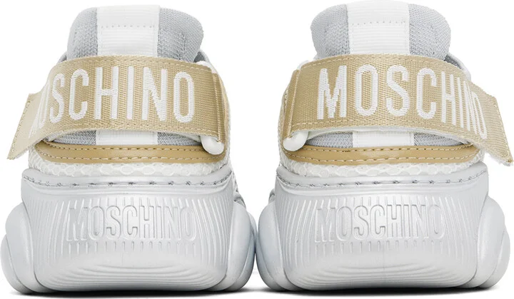 Moschino Silver & White Logo Tape Teddy Sneakers - Image 2