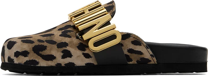 Moschino Tan & Black Leopard Logo Mules - Image 3