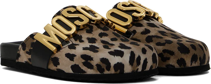 Moschino Tan & Black Leopard Logo Mules - Image 4