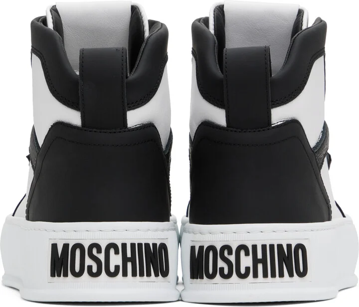 Moschino White & Black Bumps & Stripes High-Top Sneakers - Image 2