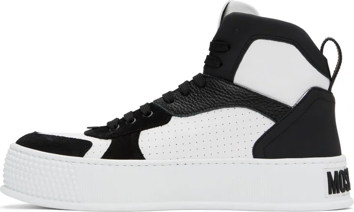 Moschino White & Black Bumps & Stripes High-Top Sneakers - Image 3