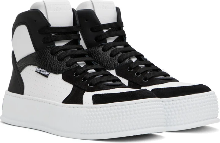 Moschino White & Black Bumps & Stripes High-Top Sneakers - Image 4