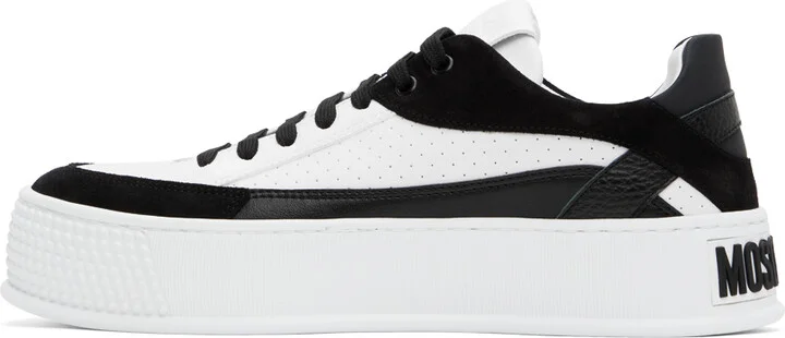 Moschino White & Black Bumps & Stripes Sneakers - Image 3