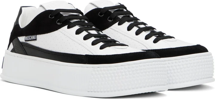 Moschino White & Black Bumps & Stripes Sneakers - Image 4