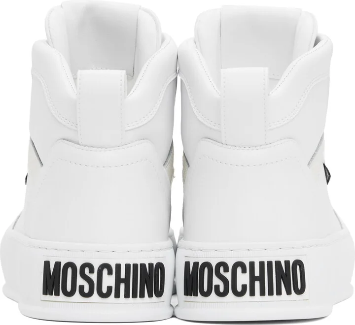 Moschino White Bumps & Stripes High-Top Sneakers - Image 2