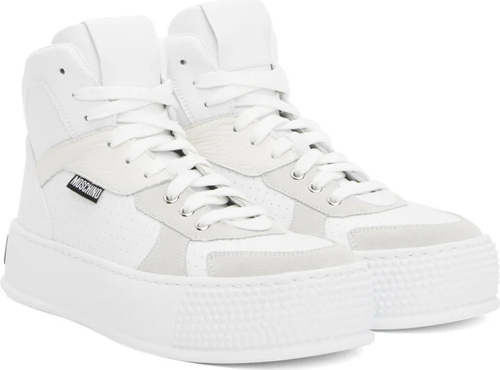 Moschino White Bumps & Stripes High-Top Sneakers - Image 4