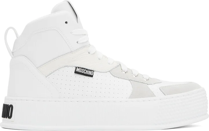 Moschino White Bumps & Stripes High-Top Sneakers