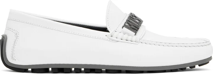 Moschino White Driver Loafers