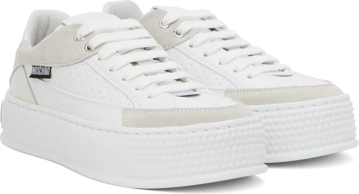 Moschino White & Gray Bumps & Stripes Sneakers - Image 4