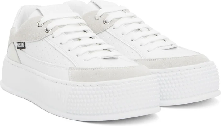 Moschino White & Gray Bumps & Stripes Sneakers - Image 4