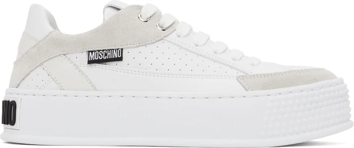 Moschino White & Gray Bumps & Stripes Sneakers
