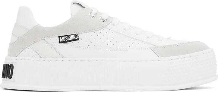 Moschino White & Gray Bumps & Stripes Sneakers