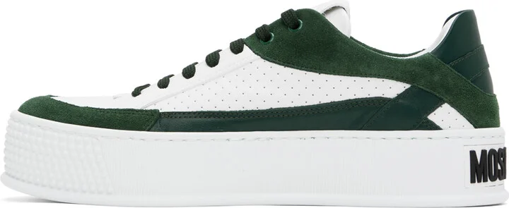 Moschino White & Green Bumps & Stripes Sneakers - Image 3