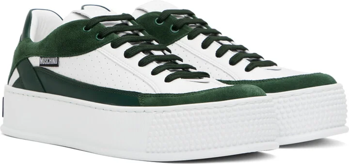 Moschino White & Green Bumps & Stripes Sneakers - Image 4