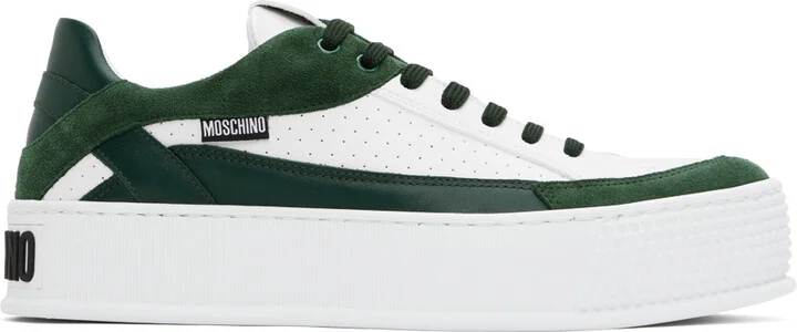 Moschino White & Green Bumps & Stripes Sneakers