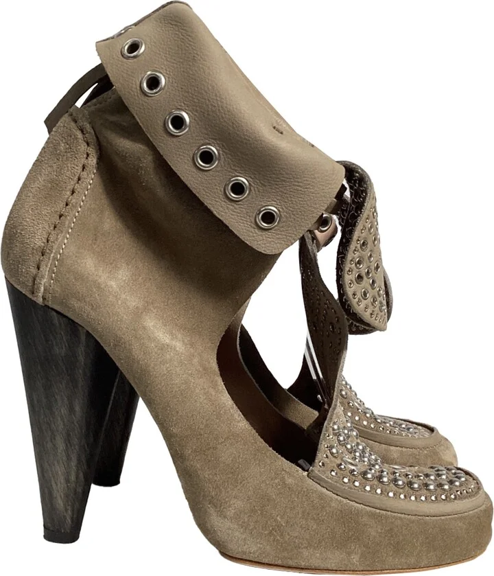 Mossa Studded Cut Out Ankle Boots in Brown Suede