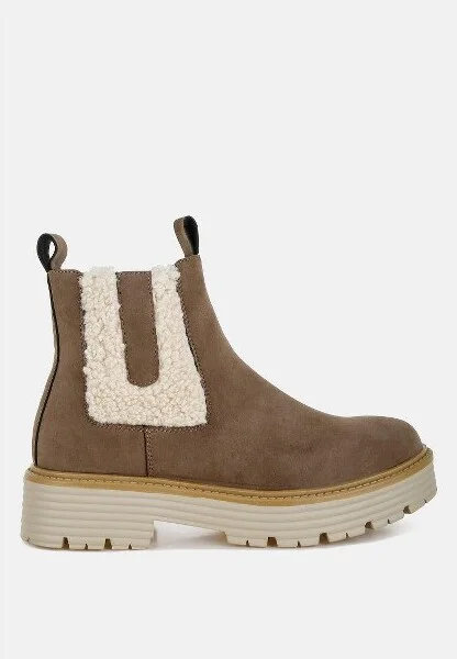 Mothman Faux Fur Detail Chunky Ankle Boots Women