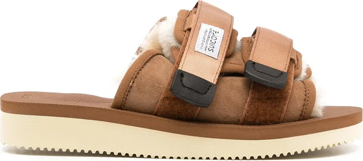 Moto shearling-trim slides
