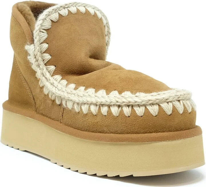 Mou Cognac Mini Eskimo Leather Wool Rubber Platform Boot - Image 2