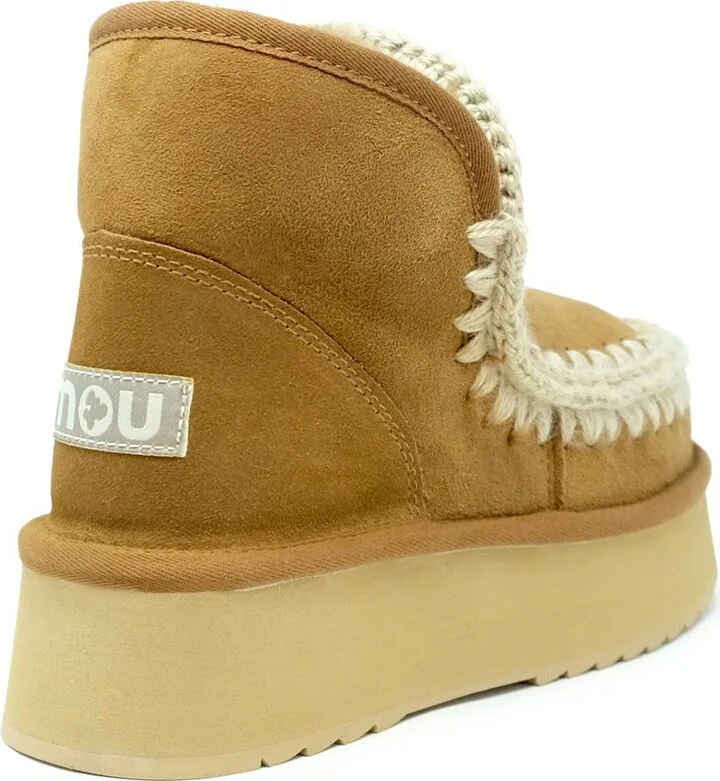 Mou Cognac Mini Eskimo Leather Wool Rubber Platform Boot - Image 3