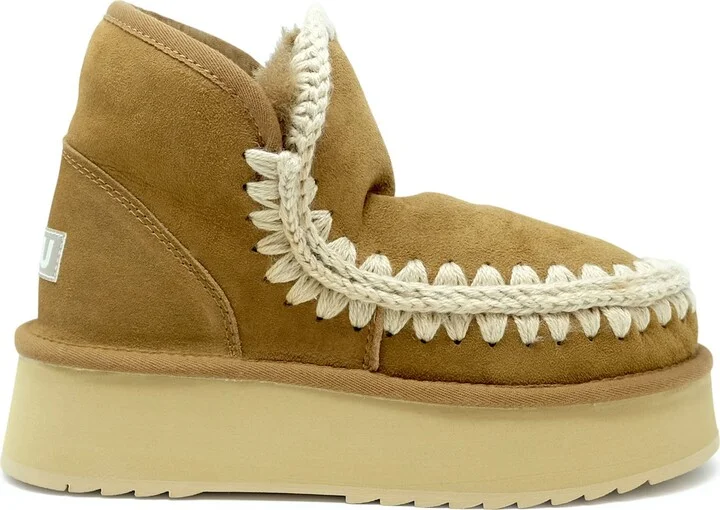 Mou Cognac Mini Eskimo Leather Wool Rubber Platform Boot