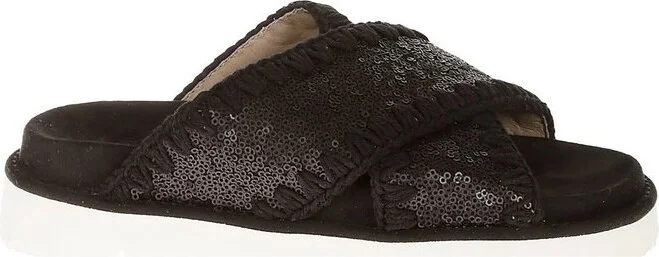 Mou Criss-Cross Sequined Sandals