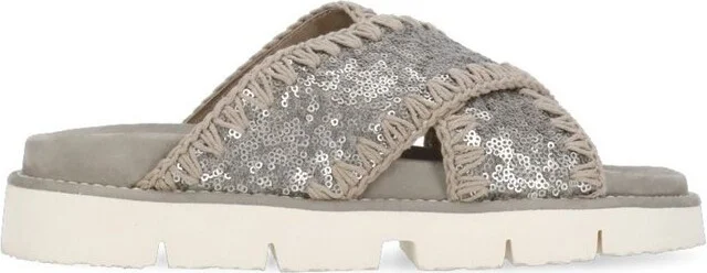Mou Criss-Cross Sequined Sandals
