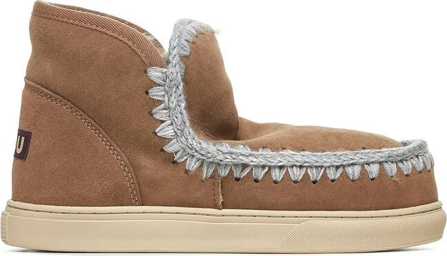 Mou Crochet Stitch-Trim Slip-On Ankle Boots