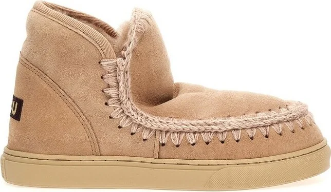 Mou Crochet Stitch-Trim Slip-On Ankle Boots