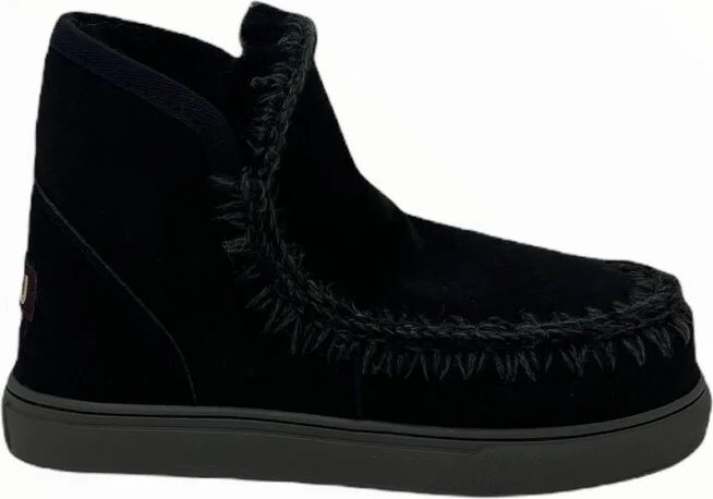 Mou Crochet Stitch-Trim Slip-On Ankle Boots