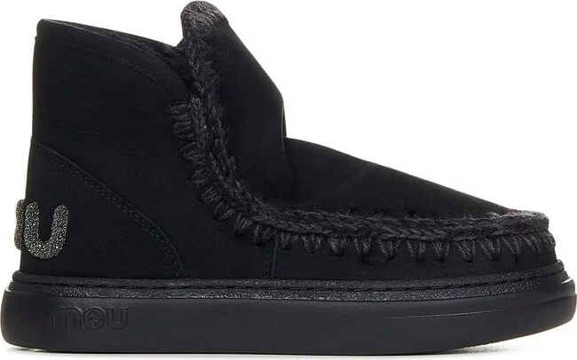 Mou Eskimo Whipstitch-Trim Round-Toe Ankle Boots